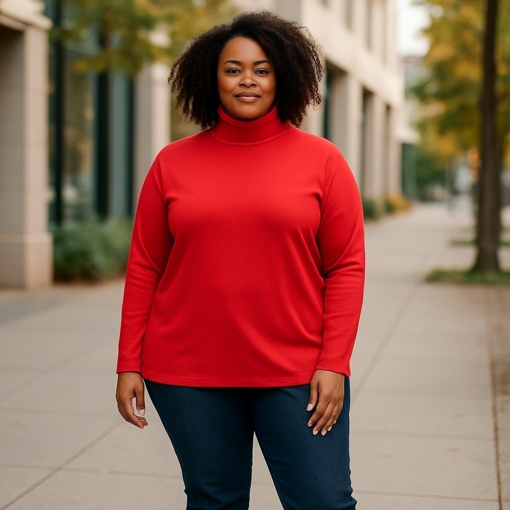 Old Navy Sweater Women's 4X Plus Red Cotton‎ Turtleneck Long Sleeve Pullover